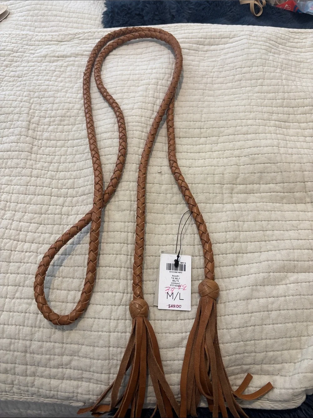 Chico's Braided Leather Tassel Belt - Cognac